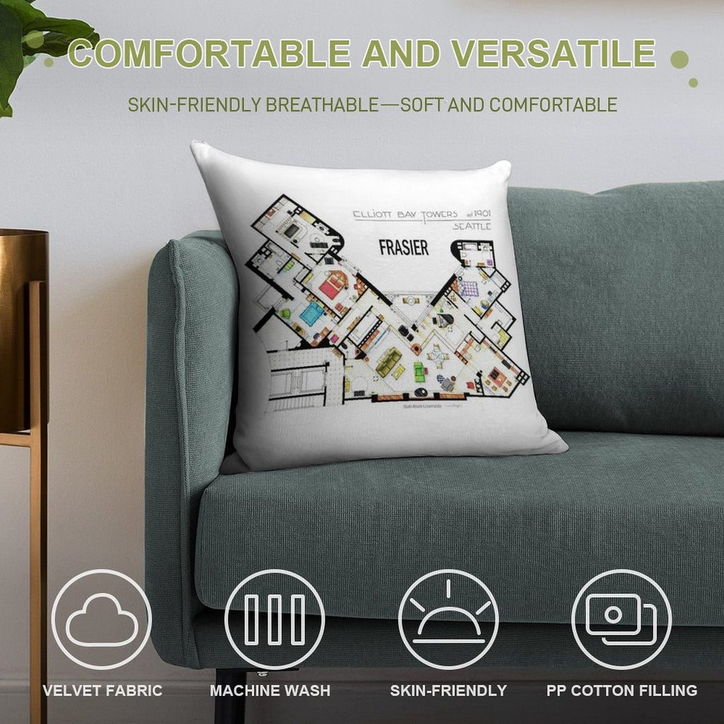 Frasier Apartment Floorplan Soft Ultra-Soft Texture Throw Pillow