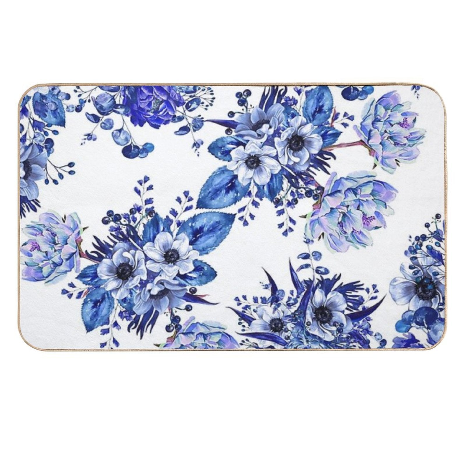 Blue Floral Design  Pet-Safe Bath Mat
