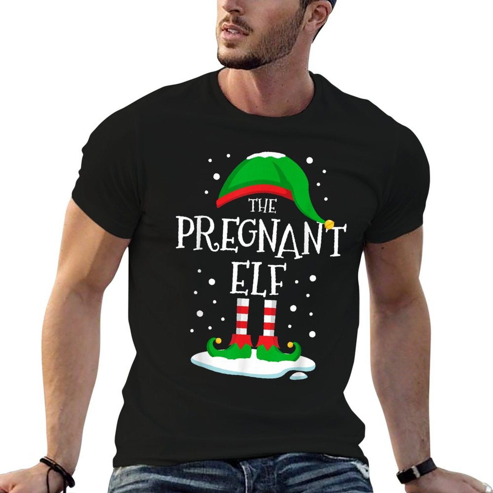 The Pregnant Elf Christmas Family Matching Xmas Mommy To Be  Trendy Pattern T-Shirt