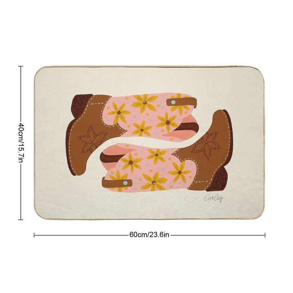 Cowgirl Boots – Blush & Mint Durable Bath Mat