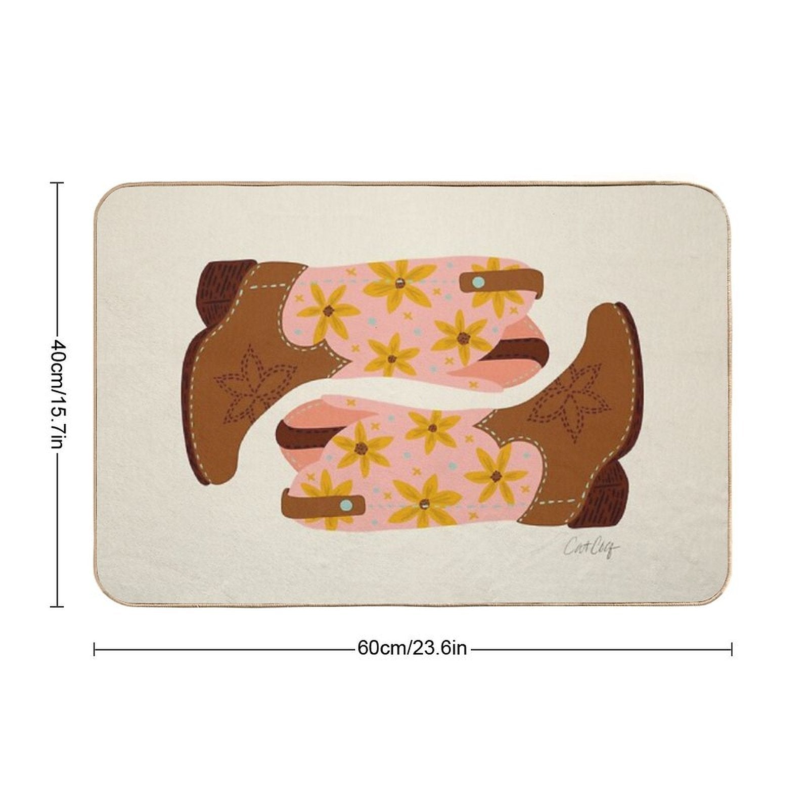 Cowgirl Boots – Blush & Mint Durable Bath Mat