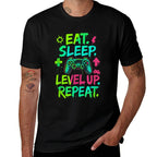 Eat Sleep Level Up Repeat Funny Boys Kids Adult Gamer  Heathered Texture T-Shirt
