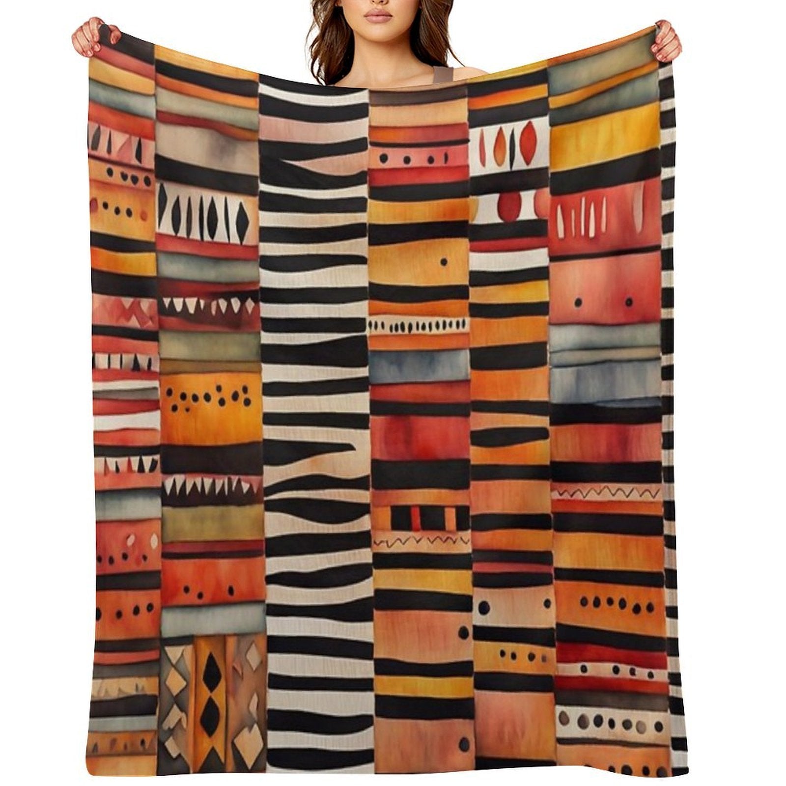 Etchnic Scandinavian Pattern - Watercolor Painting - Abstract Tribal Ethnic Traditional Pattern - Black Stripes - Terracotta & E Comfort Throw Blanket