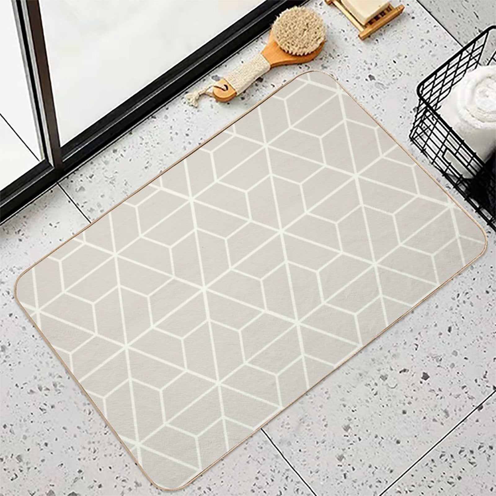 Serene Retro Mosaic - Linen Beige And White  Toxin-Free Bath Mat