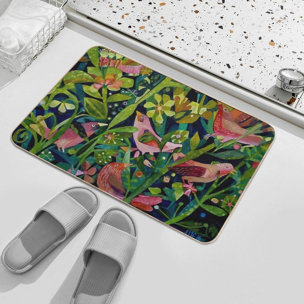 Three Pink Birds  Easy Maintenance Bath Mat