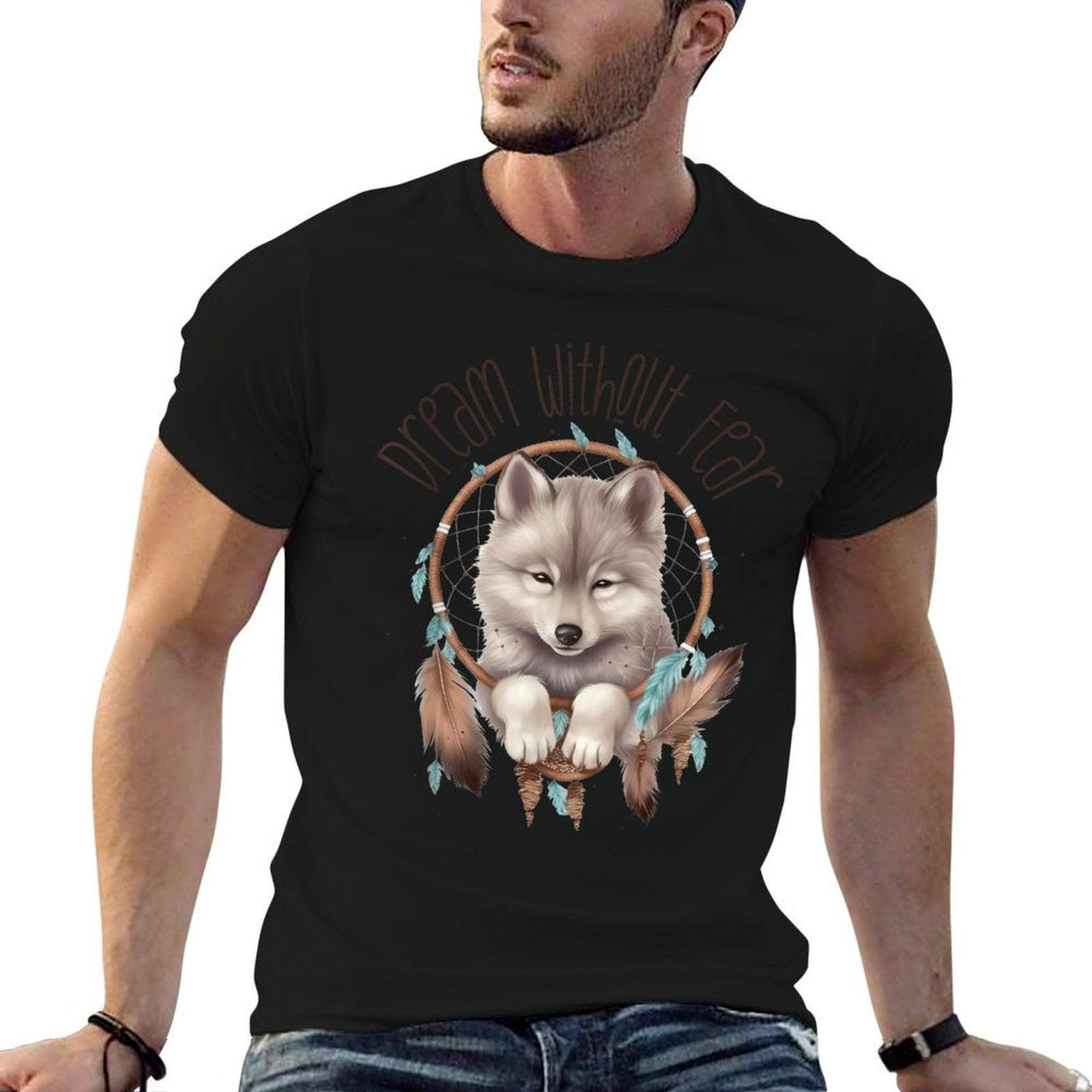 Vintage Western Dreamcatcher Wolf Graphic Design Wolf Women  Slim-fit Cut T-Shirt
