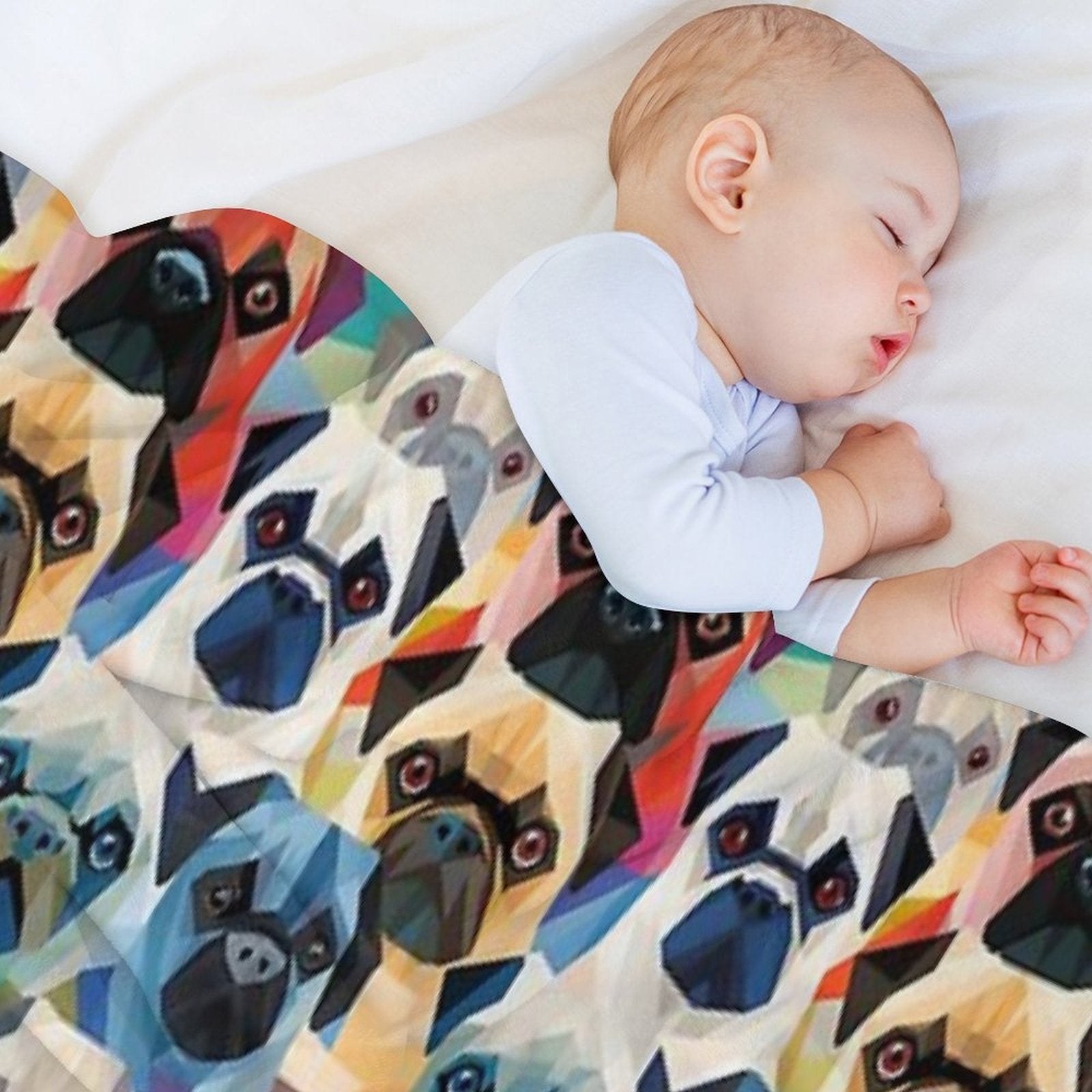 Pug in Geometric Camouflage Pattern Shrink-resistant Throw Blanket