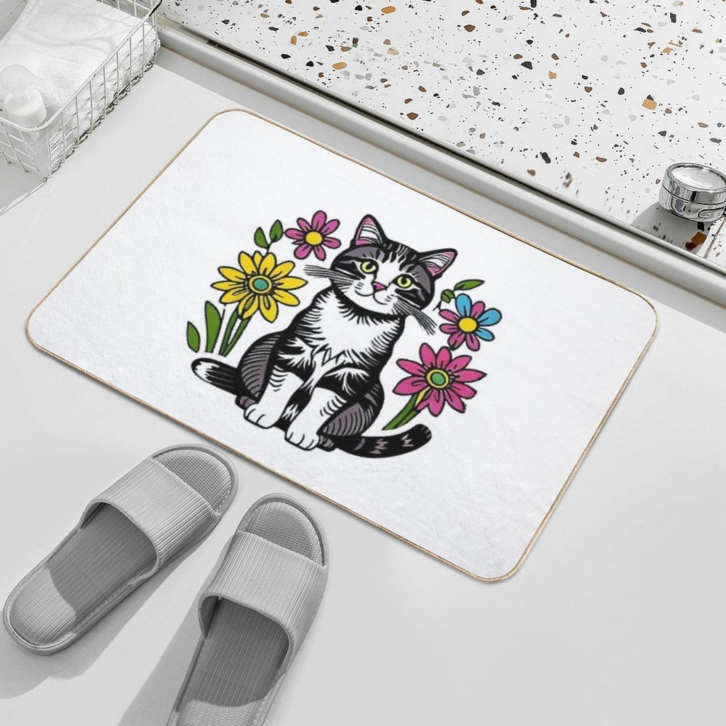 Cat with Wild Flowers  Versatile Bath Mat