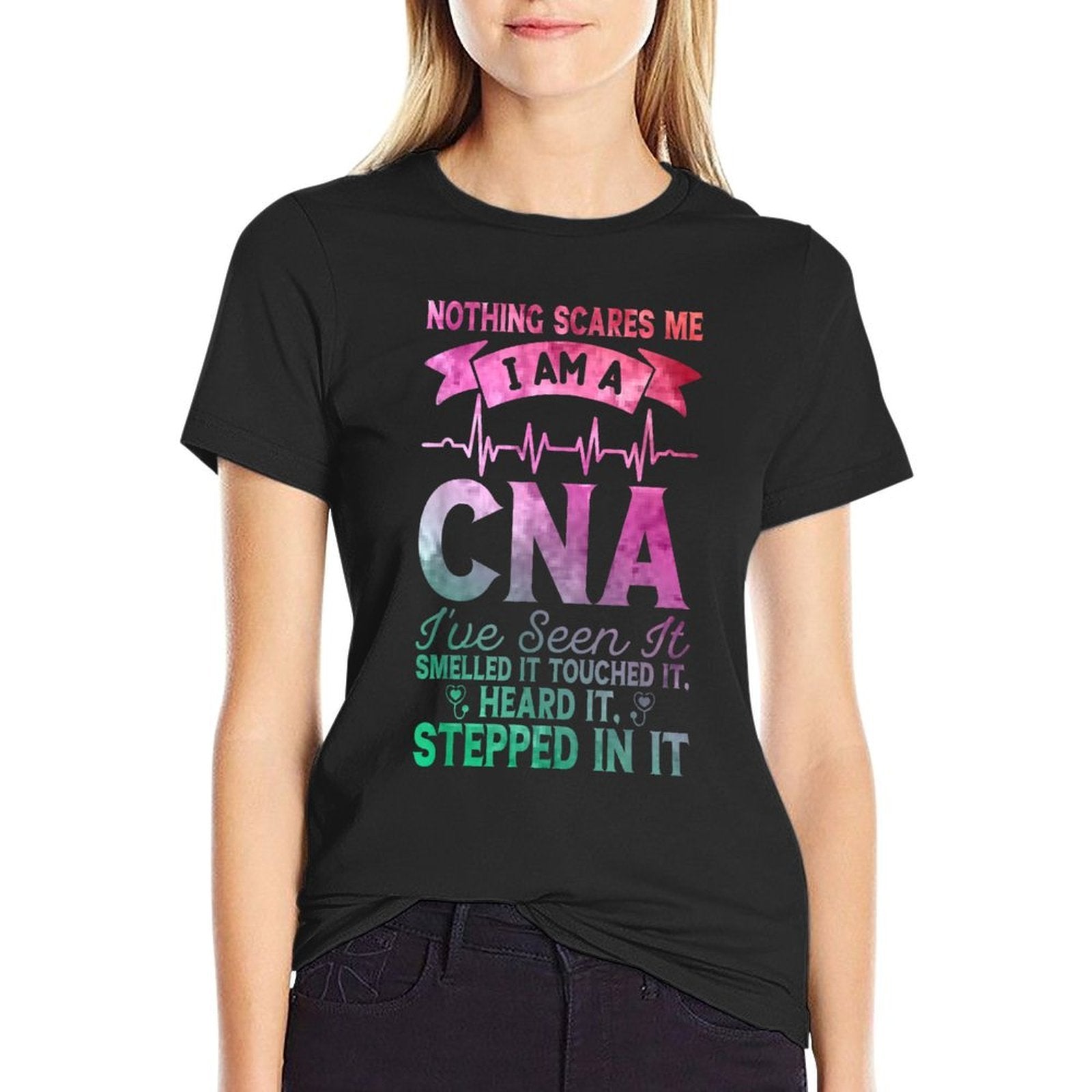 Nothing Scares Me CNA Nurse Job Lover Funny CNA  Ribbed Collar T-Shirt