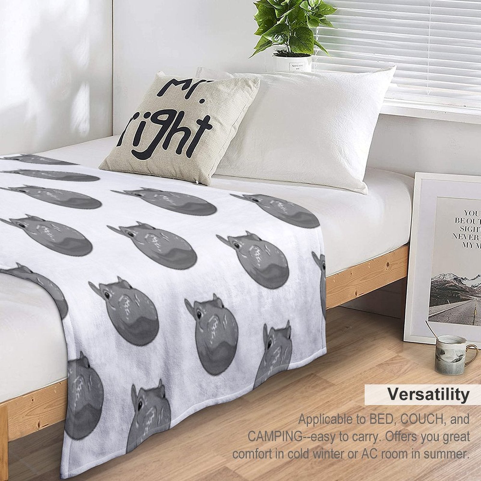 Hippo  Fiona  Cincinnati Zoo (white) Plush Throw Blanket