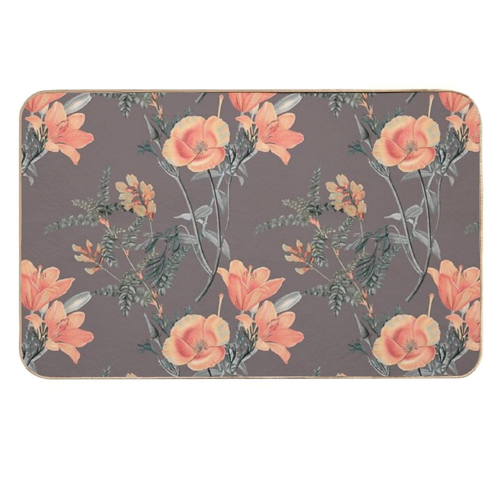 Vintage Orange Flowers Pattern  Stain-Proof Bath Mat