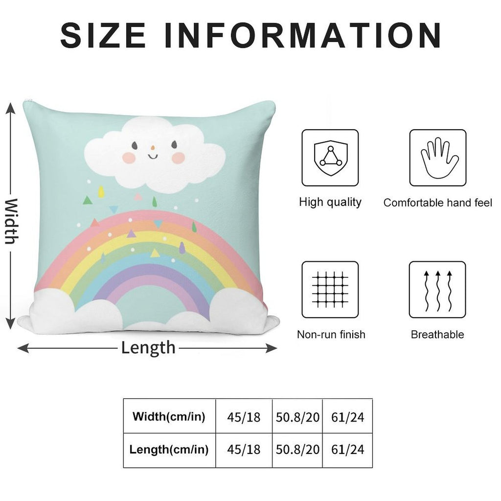 Rainbow Happy Little Cloud Pastel Rain And Sunshine Baby Nursery Art Print Canvas Design Soft Gift Ready Throw Pillow