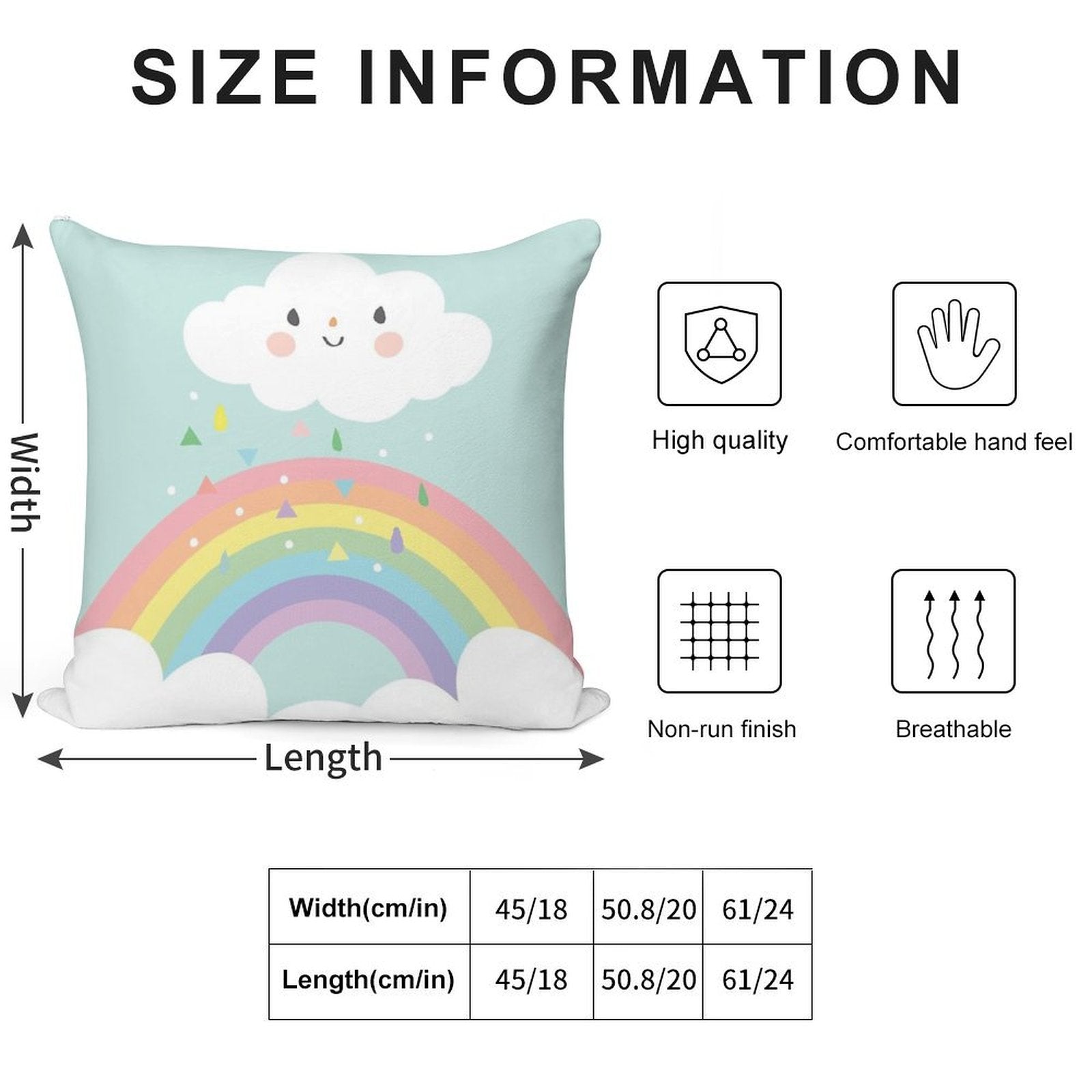 Rainbow Happy Little Cloud Pastel Rain And Sunshine Baby Nursery Art Print Canvas Design Soft Gift Ready Throw Pillow