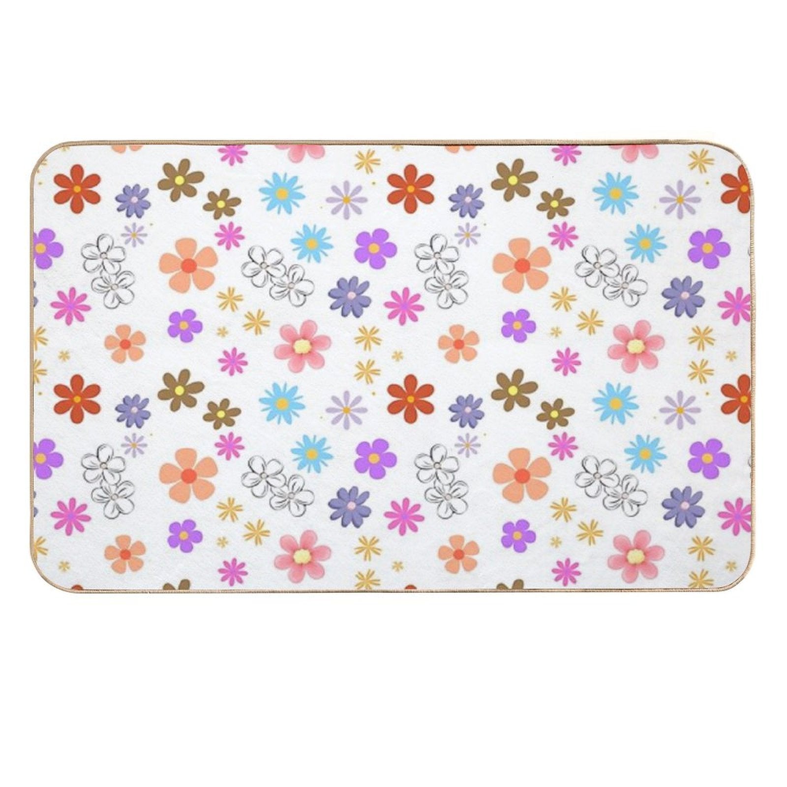 Flowers Design Pattern, Isolated in White Background  Multi-Purpose Bath Mat