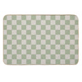 Checkerboard Check Checkered Pattern in Sage Green And Beige  Easy Maintenance Bath Mat
