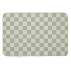 Checkerboard Check Checkered Pattern in Sage Green And Beige  Easy Maintenance Bath Mat