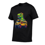 Dinosaur T-rex On Monster Truck School Bus Driver Graphic  Eco-friendly Material T-Shirt