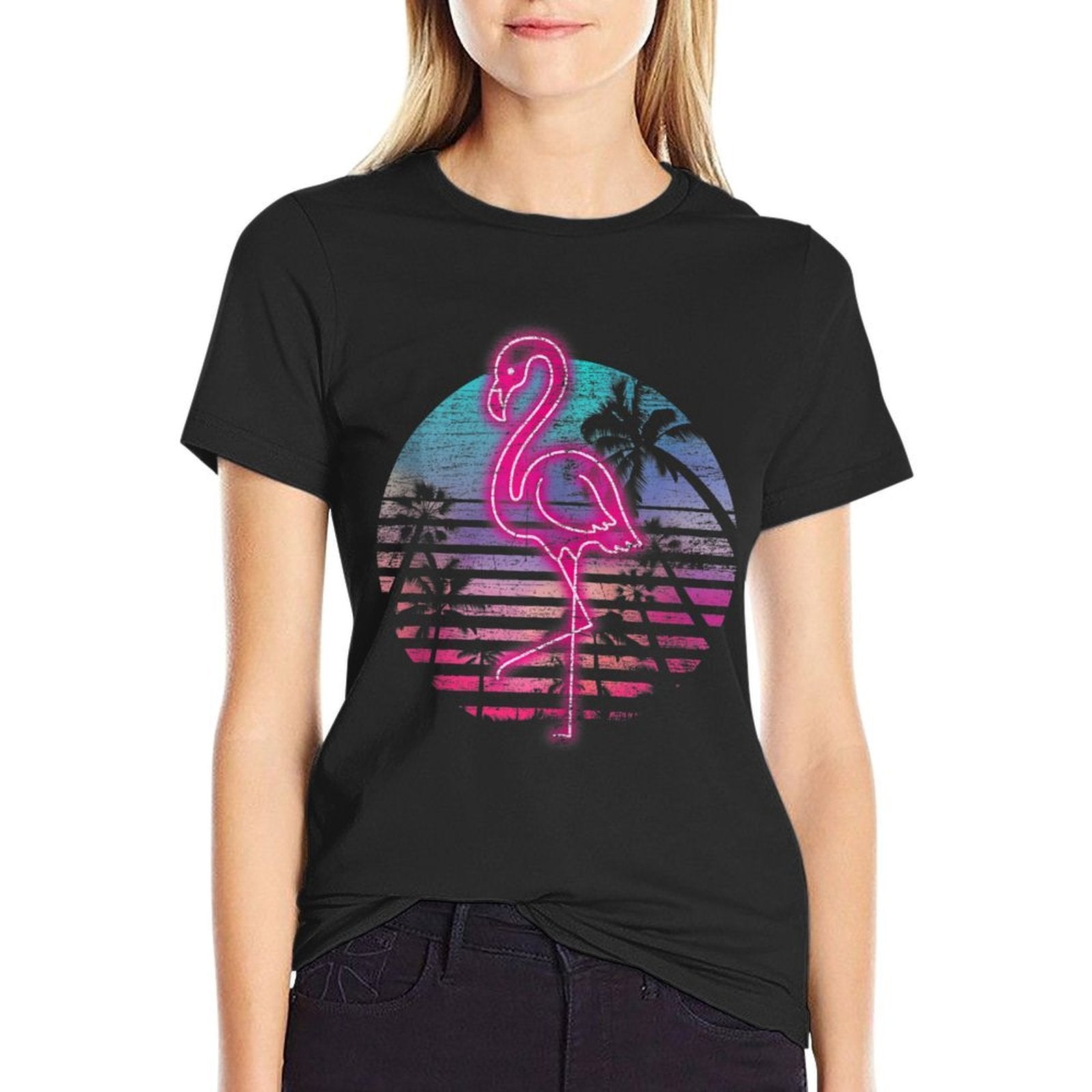 Retro Tropic Flamingo  Cotton T-Shirt