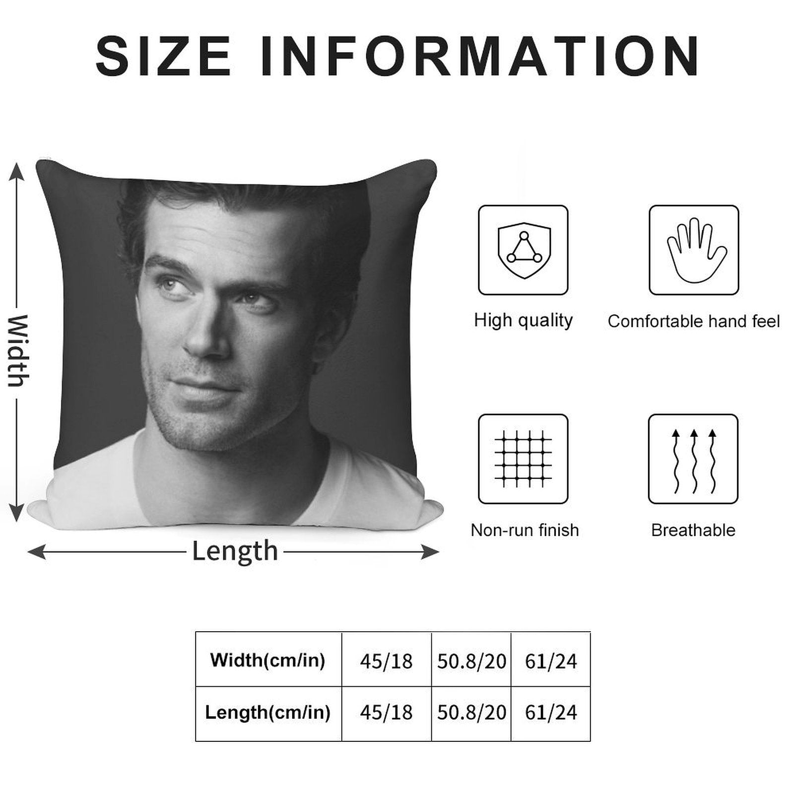 Henry Cavill Soft Hidden Zipper Throw Pillow