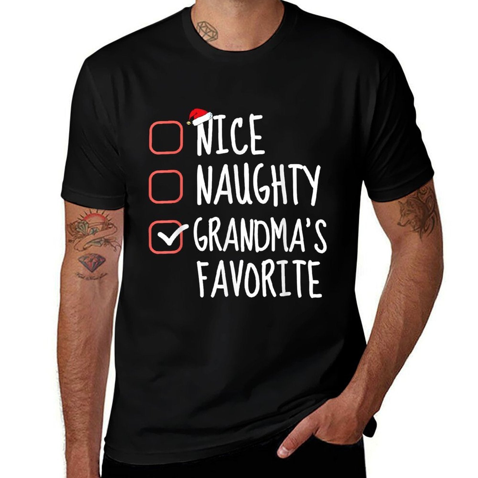 Nice Naughty Grandmas Favorite Christmas List Santa Claus  Stretchy T-Shirt