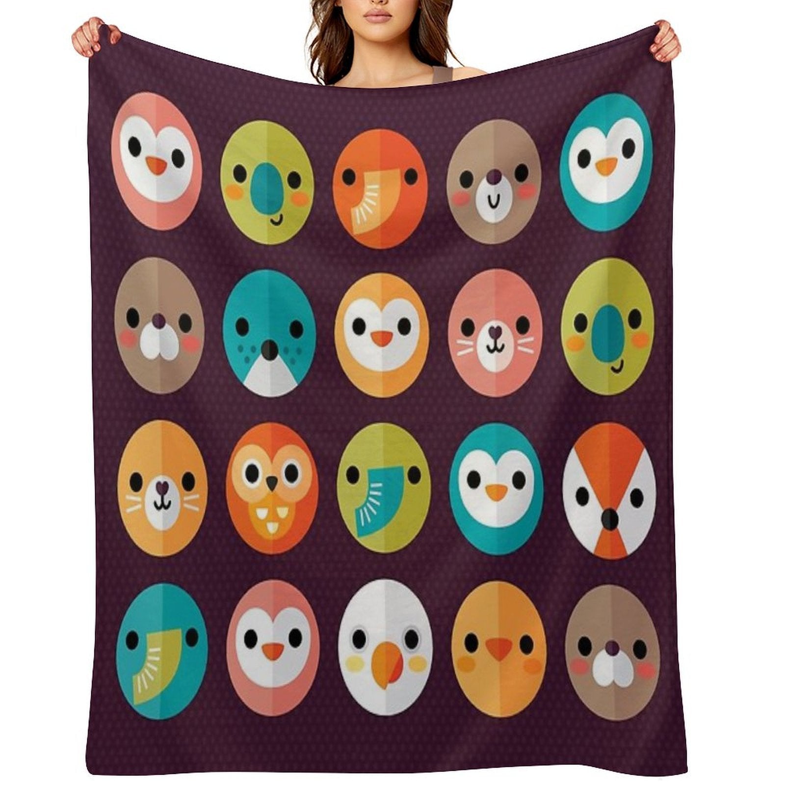 Smiley Faces - Cute Animal Faces Shrink-resistant Throw Blanket