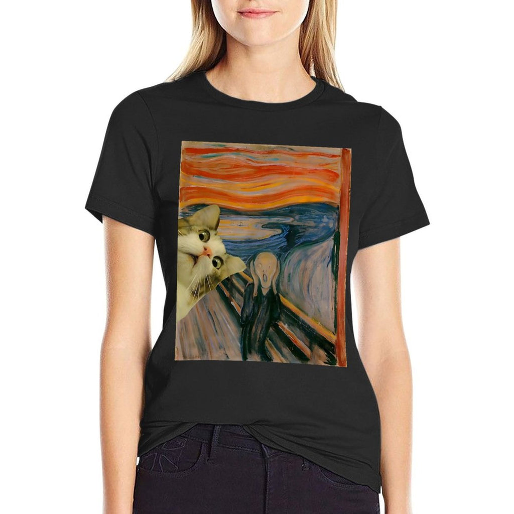 The Scream Cat By Munch Edvard Famous Painting Funny Cat Art  Cotton T-Shirt