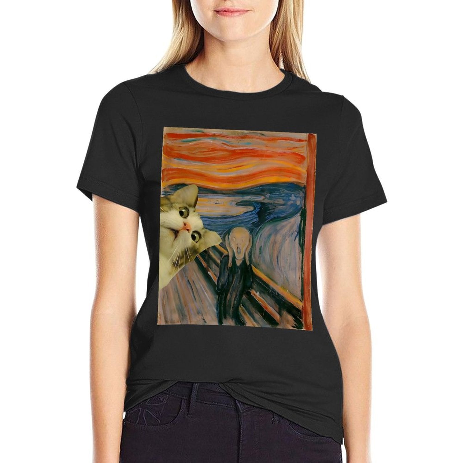 The Scream Cat By Munch Edvard Famous Painting Funny Cat Art  Cotton T-Shirt