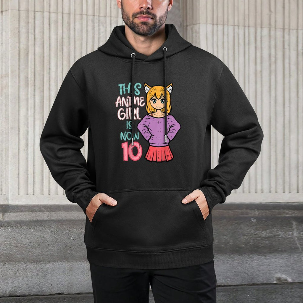 This Anime Girl Is Now 10 Bday 10th Birthday Japanese Manga Medium-Weight Fabric Hoodie