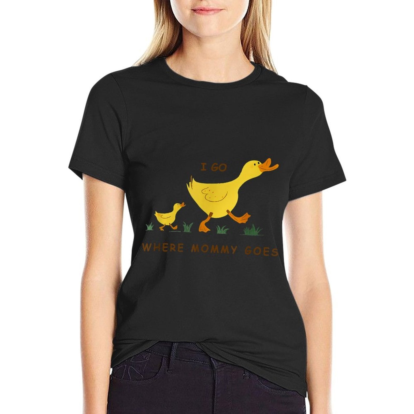 I Go Where Mommy Goes Funny Duck Mom And Kids Boys Girls  Polyester Blend T-Shirt