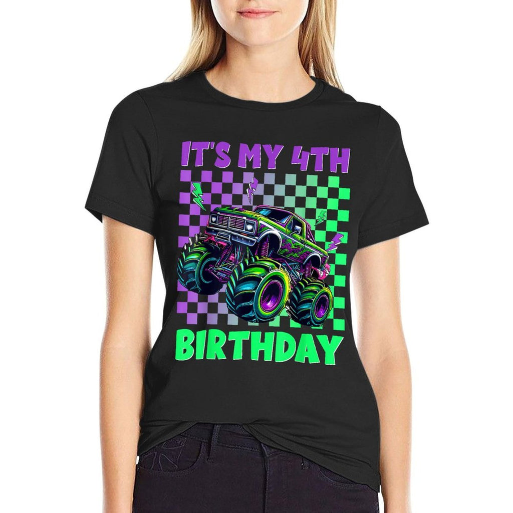 Funny Its My 4th Birthday Boy Monster Truck Boys Girls Kids  Relaxed-fit T-Shirt