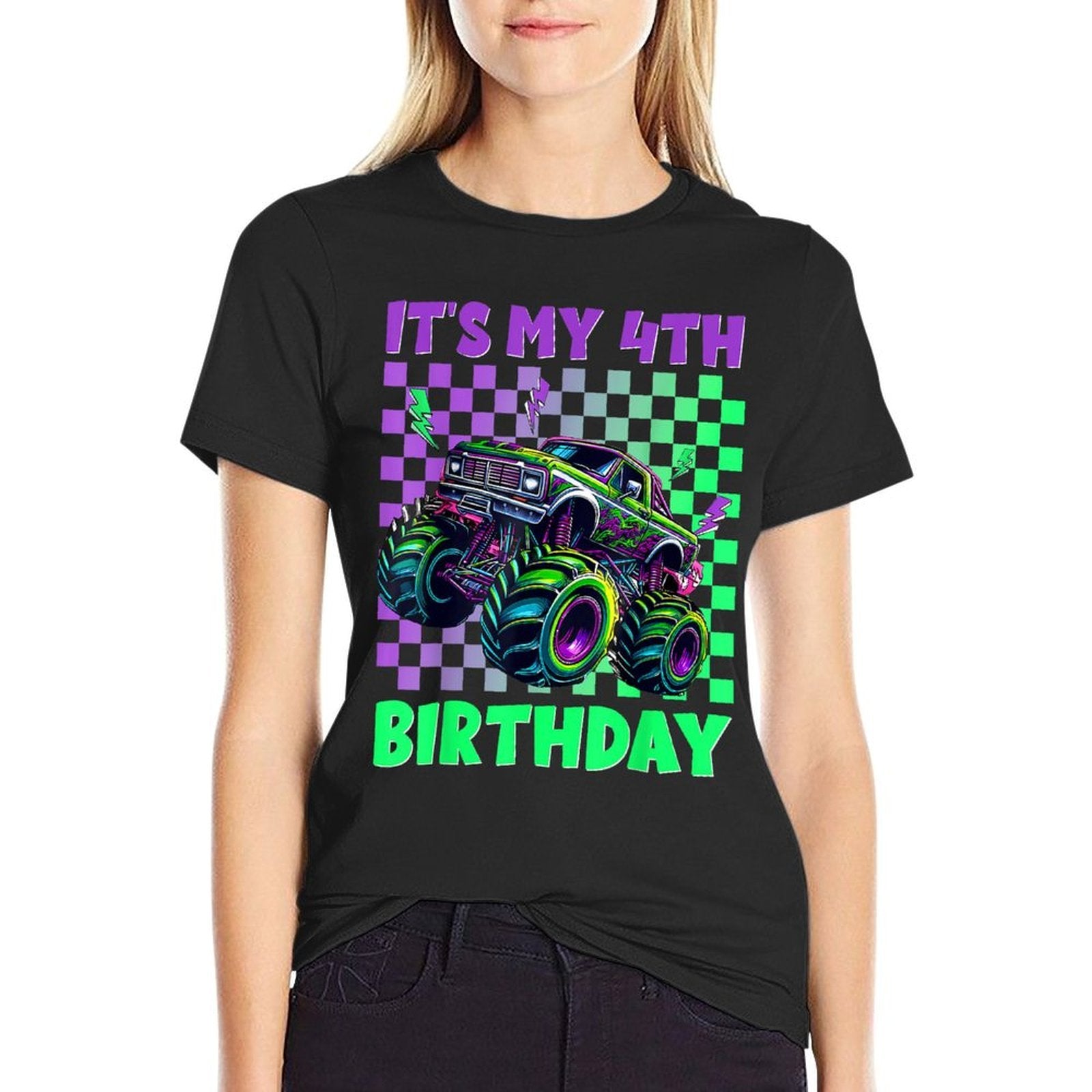 Funny Its My 4th Birthday Boy Monster Truck Boys Girls Kids  Relaxed-fit T-Shirt