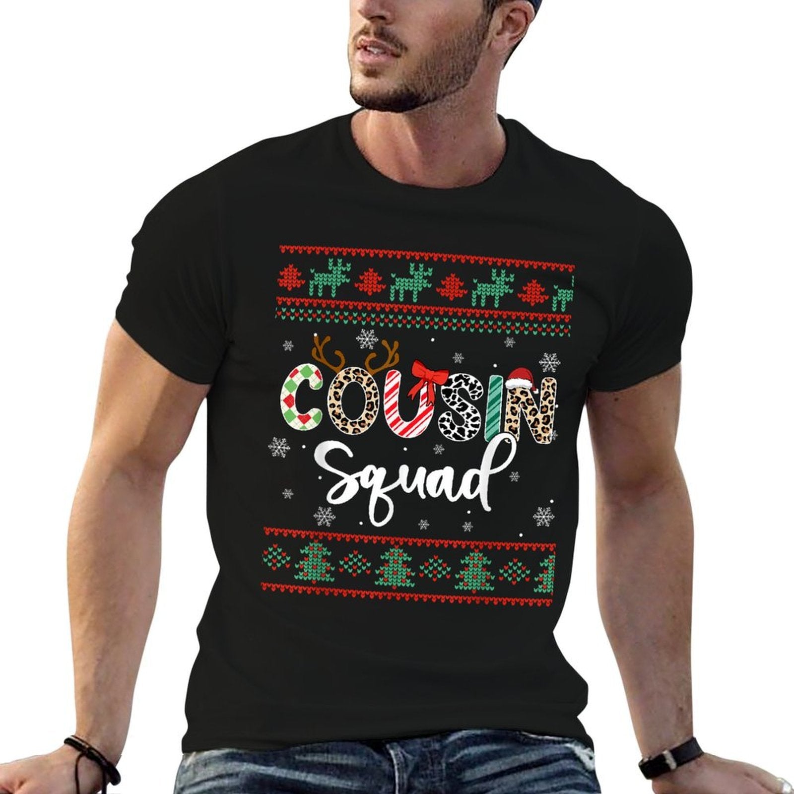 Cousin Squad Funny Christmas Family Matching  Oversized Silhouette T-Shirt