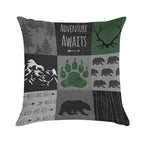 Adventure Awaits Bears - GreenBlack Soft Fade-Resistant Throw Pillow