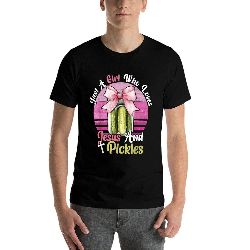 Just A Girl Who Loves Jesus And Pickles. Funny Pickles Jesus  Oversized Silhouette T-Shirt