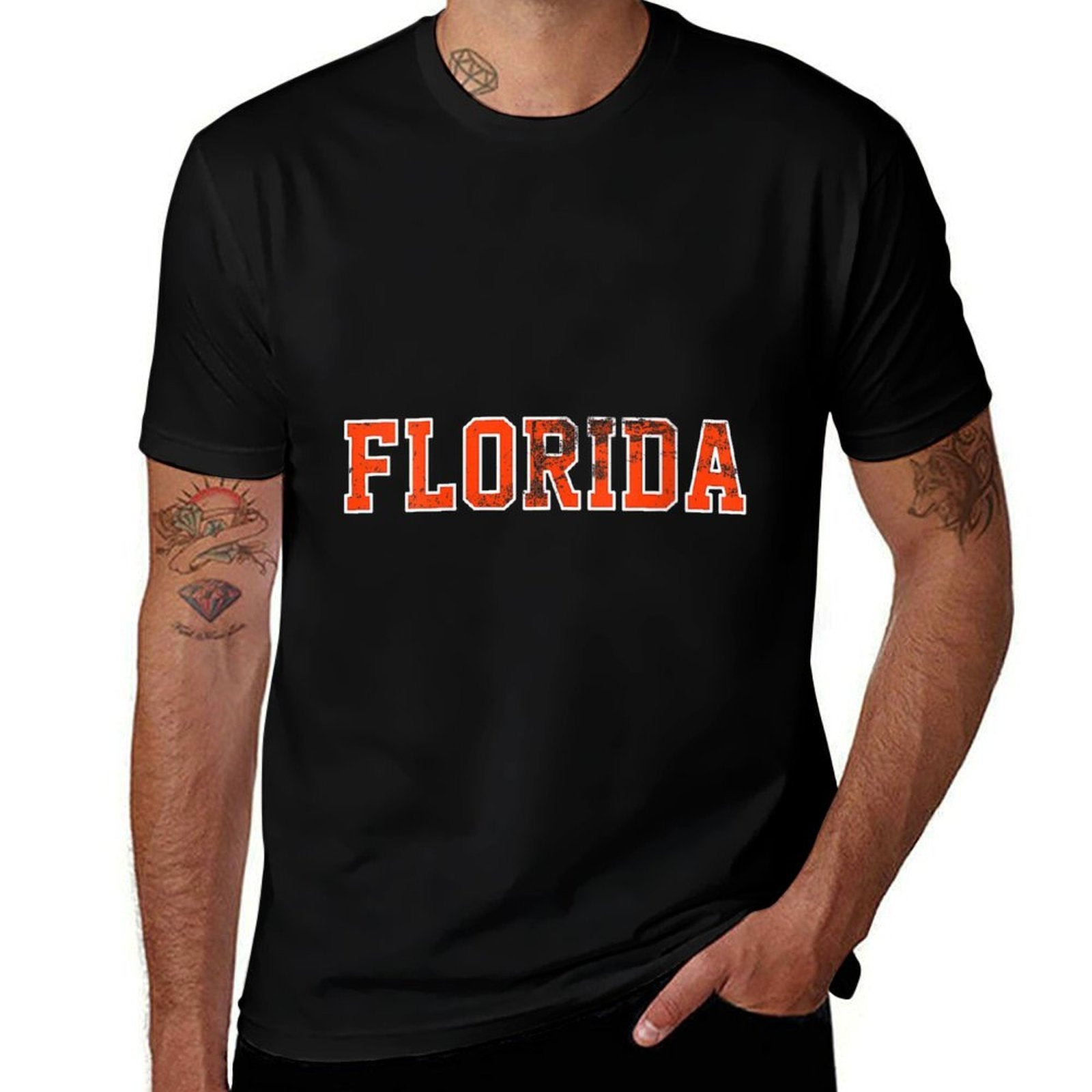 Womens Vintage Florida Men Florida Women Retro Orange Blue  Cotton T-Shirt