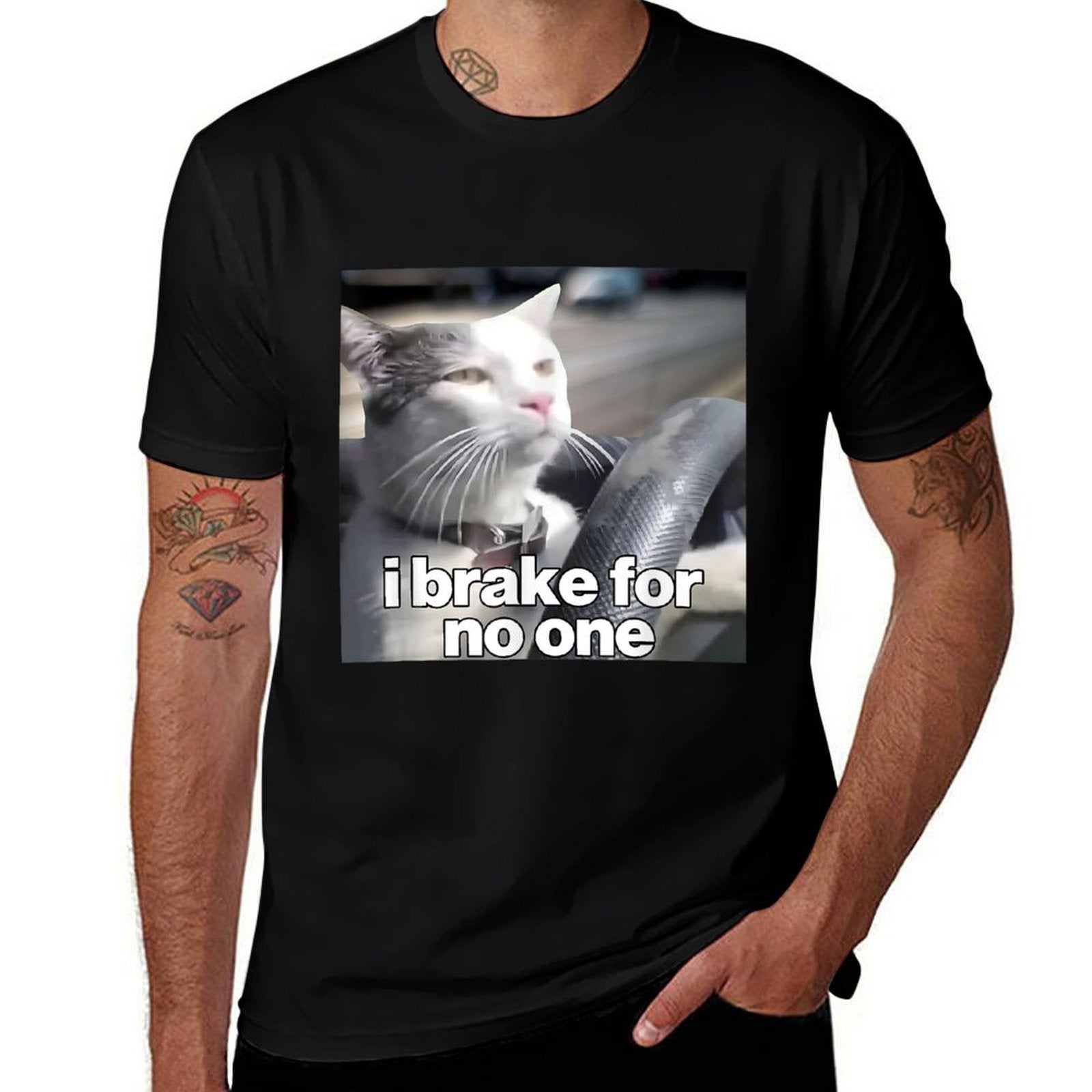 Driving Cat Meme I Break For No One Men Women  Tagless Design T-Shirt