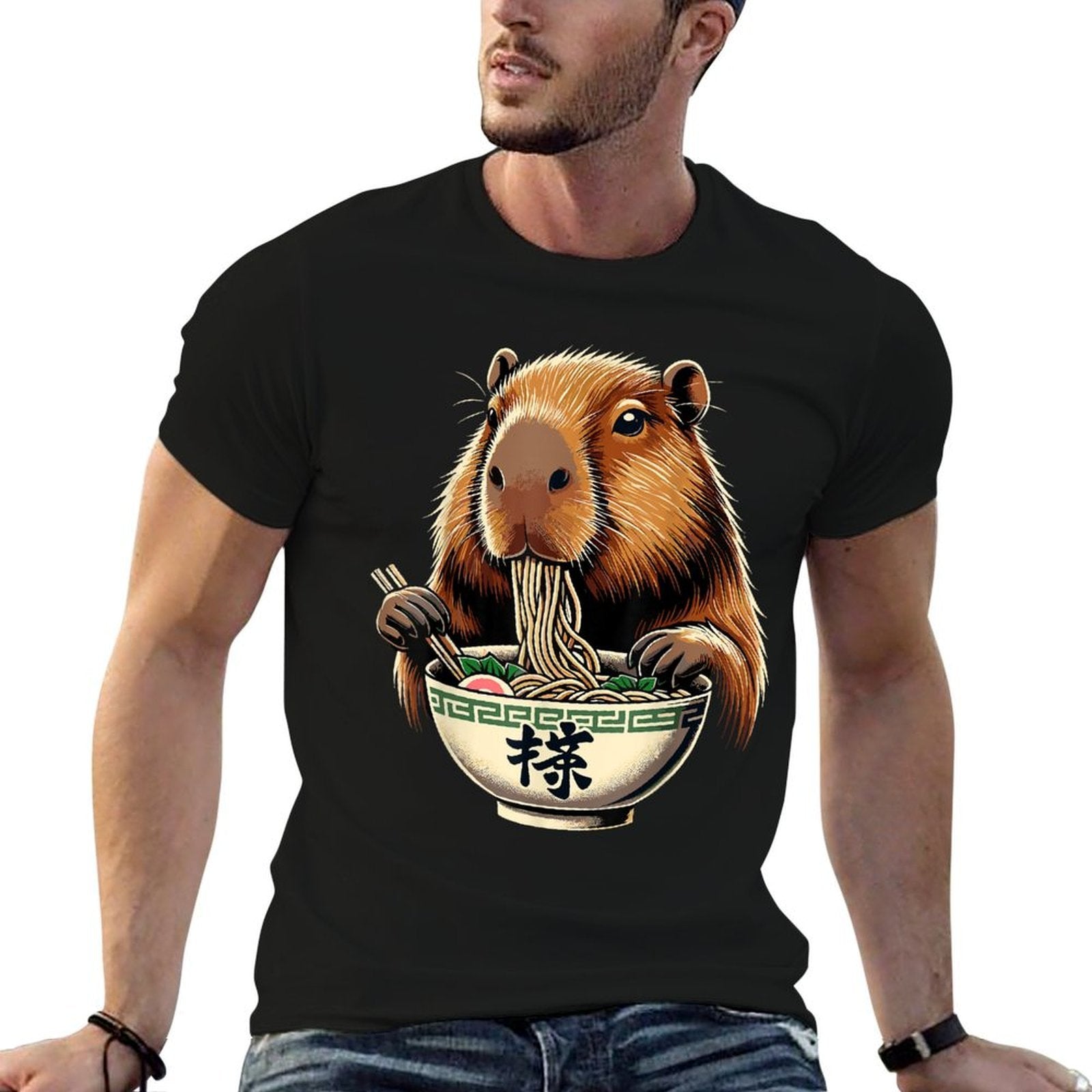 Capybara Eating Japanese Ramen Noodles Anime  Classic T-Shirt