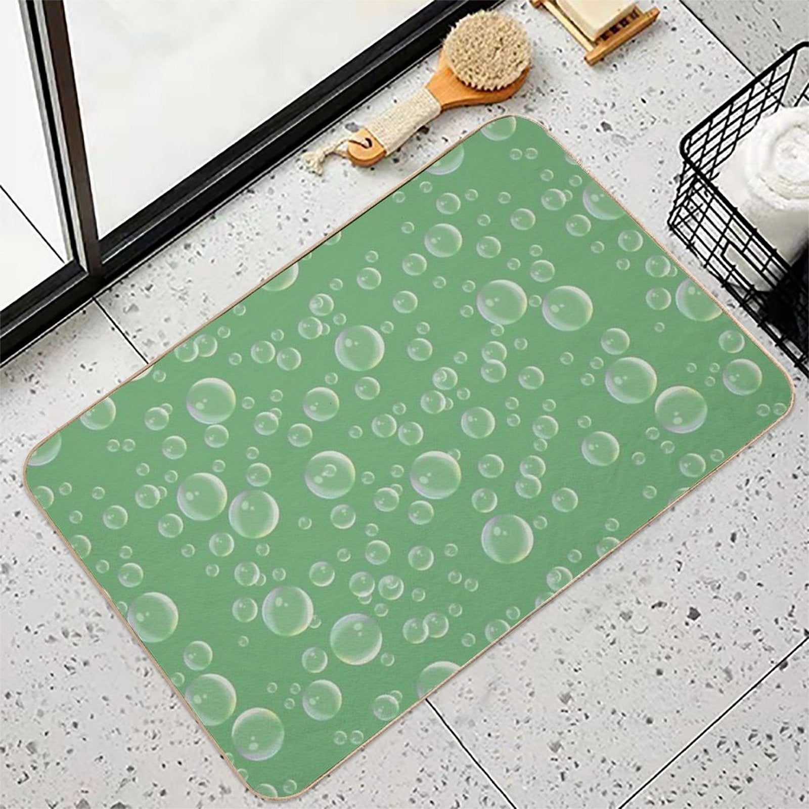 COMMIC Bubbles on Green  Easy Maintenance Bath Mat