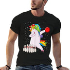 Dabbing Unicorn Bowling Ball Funny Bowling  Rolled Sleeves T-Shirt