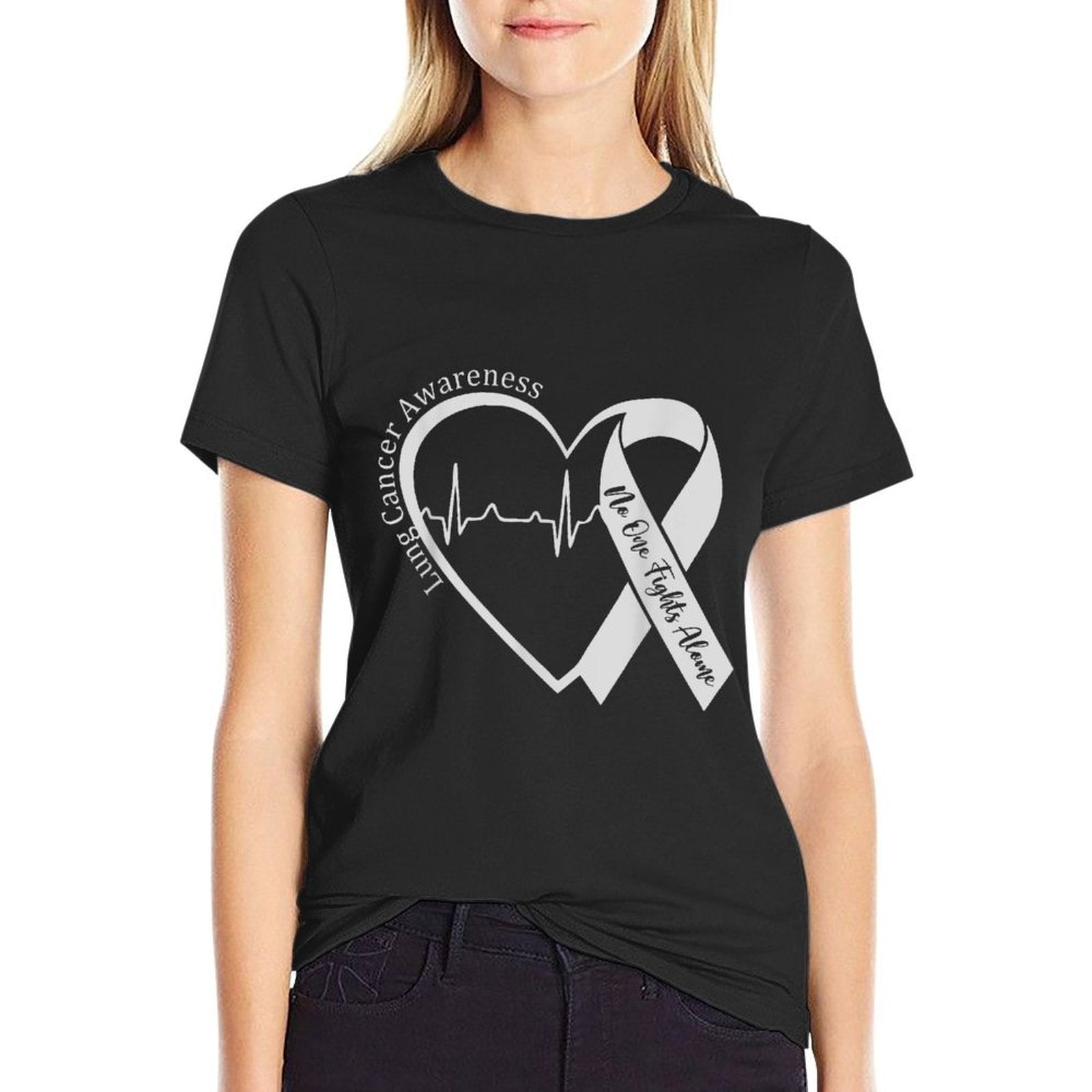 Lung Cancer Awareness Heart White Ribbon Support  Quick-drying T-Shirt