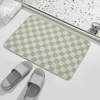 Checkerboard Check Checkered Pattern in Sage Green And Beige  Easy Maintenance Bath Mat
