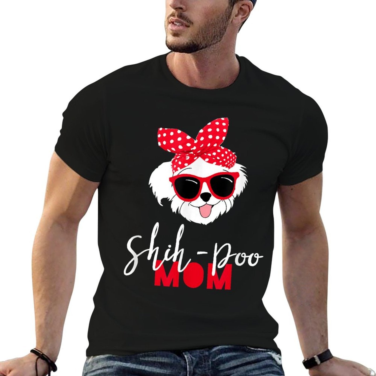 Dog Lovers T Shih-Poo Mom Fur Mama Men Women Girls Kids  Ribbed Collar T-Shirt