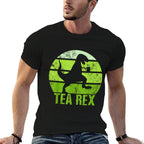 Tea Rex Retro Vintage T-rex Funny Dinosaurs Tea Party  Ribbed Collar T-Shirt