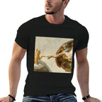 Funny Cat God Creation of Adam Meme Jesus  Tagless Design T-Shirt