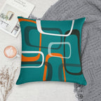Mid Century Modern Layered Rings Print on Teal Soft Short Plush Fabric Throw Pillow