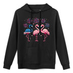 Patriotic Flamingo Firework Red And White Flamingo 4th July Relaxed Fit Hoodie