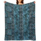 Vintage Hawaiian Tapa Ocean Blue Durable Throw Blanket