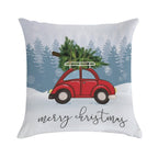 Red Car with Christmas Tree on Roof Soft Home Decor Throw Pillow