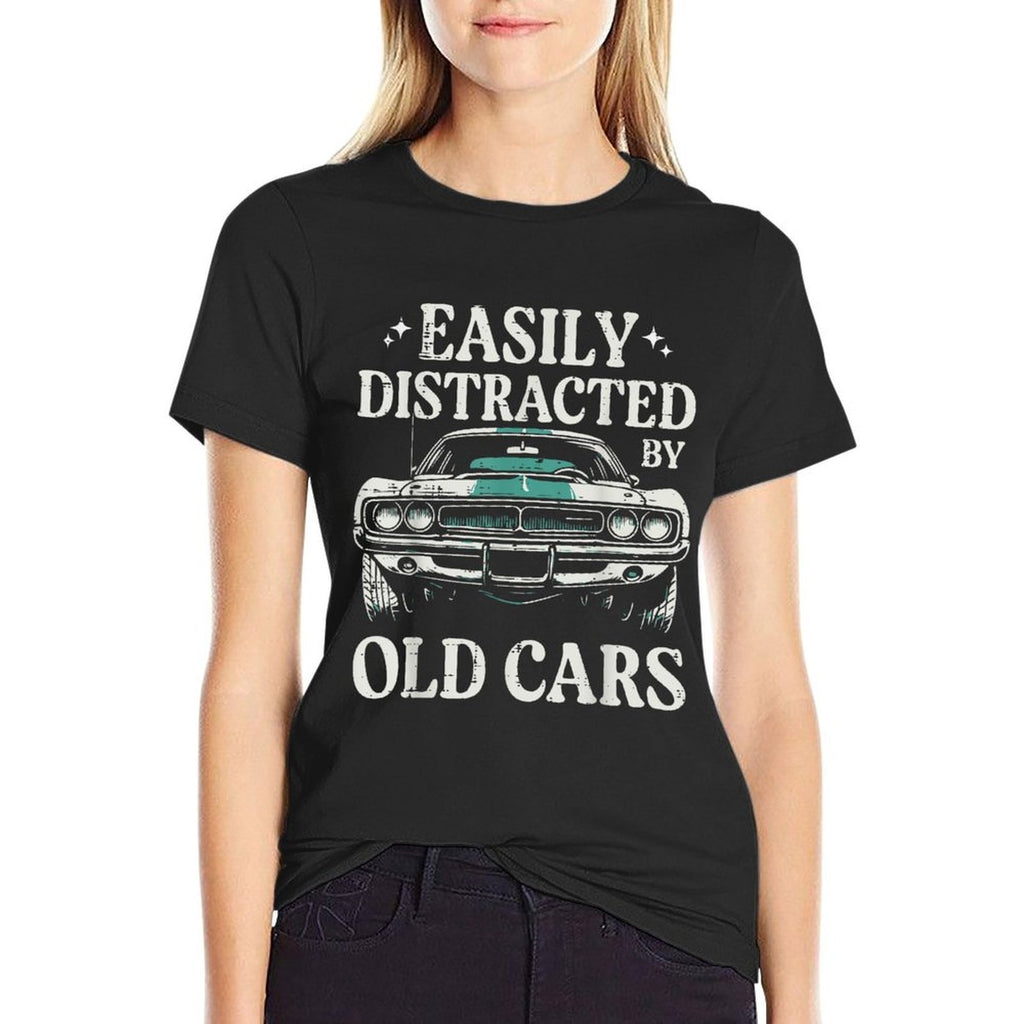 Racing Easily Distracted Old Cars Car Race Men Women Kids  Fade-proof Color T-Shirt