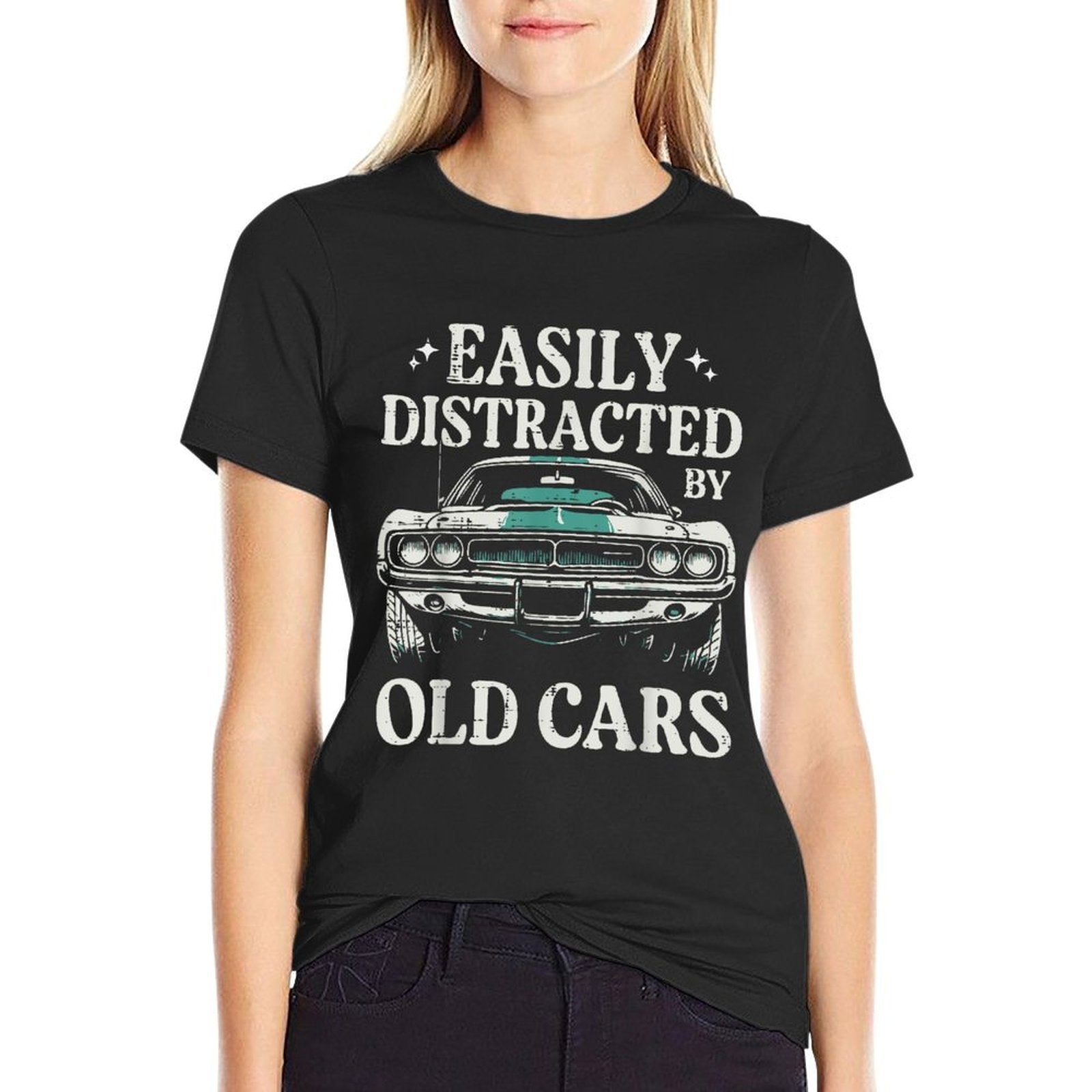 Racing Easily Distracted Old Cars Car Race Men Women Kids  Fade-proof Color T-Shirt